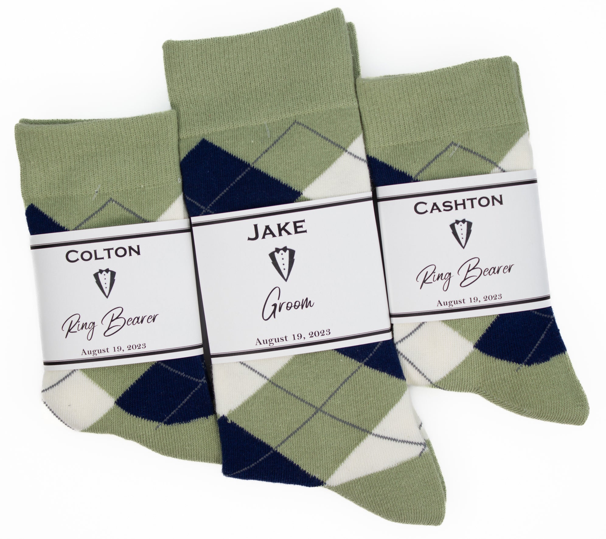 Sage Green, Navy & Ivory Argyle Socks