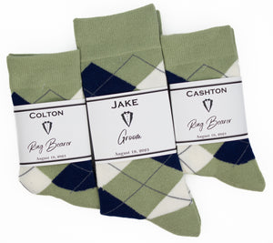 Sage Green, Navy & Ivory Argyle Socks