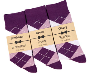 Plum, Lavender, Mauve and Sage Floral Wedding Neck Tie & Plum, Mauve and Lavender Argyle Socks