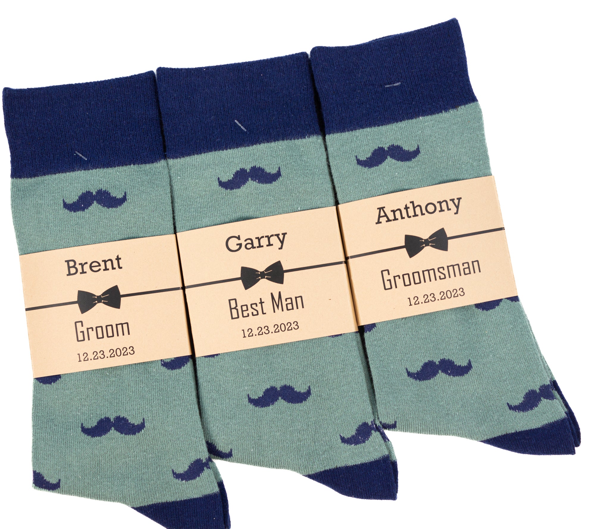 Dark Sage Green & Navy Mustache Socks