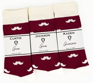 Burgundy & Ivory Mustache Socks