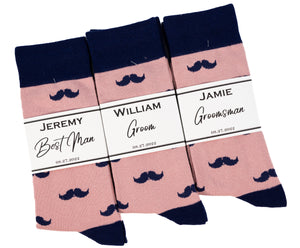 Dusty Rose, Blush and Sage Floral Wedding Neck Tie & Dusty Rose and Navy Mustache Socks