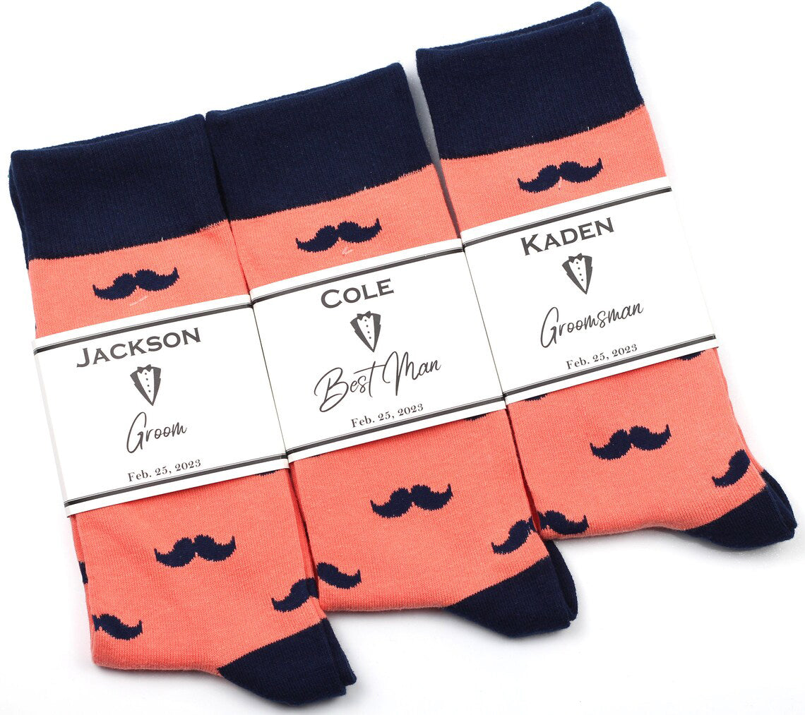Coral & Navy Mustache Socks