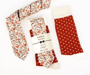 Burnt Orange/ Terracotta Floral Wedding Neck Tie & Burnt Orange/ Terracotta and Ivory Polka Dot Socks