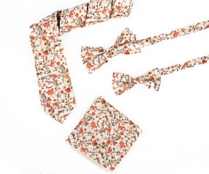 Burnt Orange/ Terracotta Floral Wedding Neck Tie & Burnt Orange/ Terracotta and Ivory Polka Dot Socks