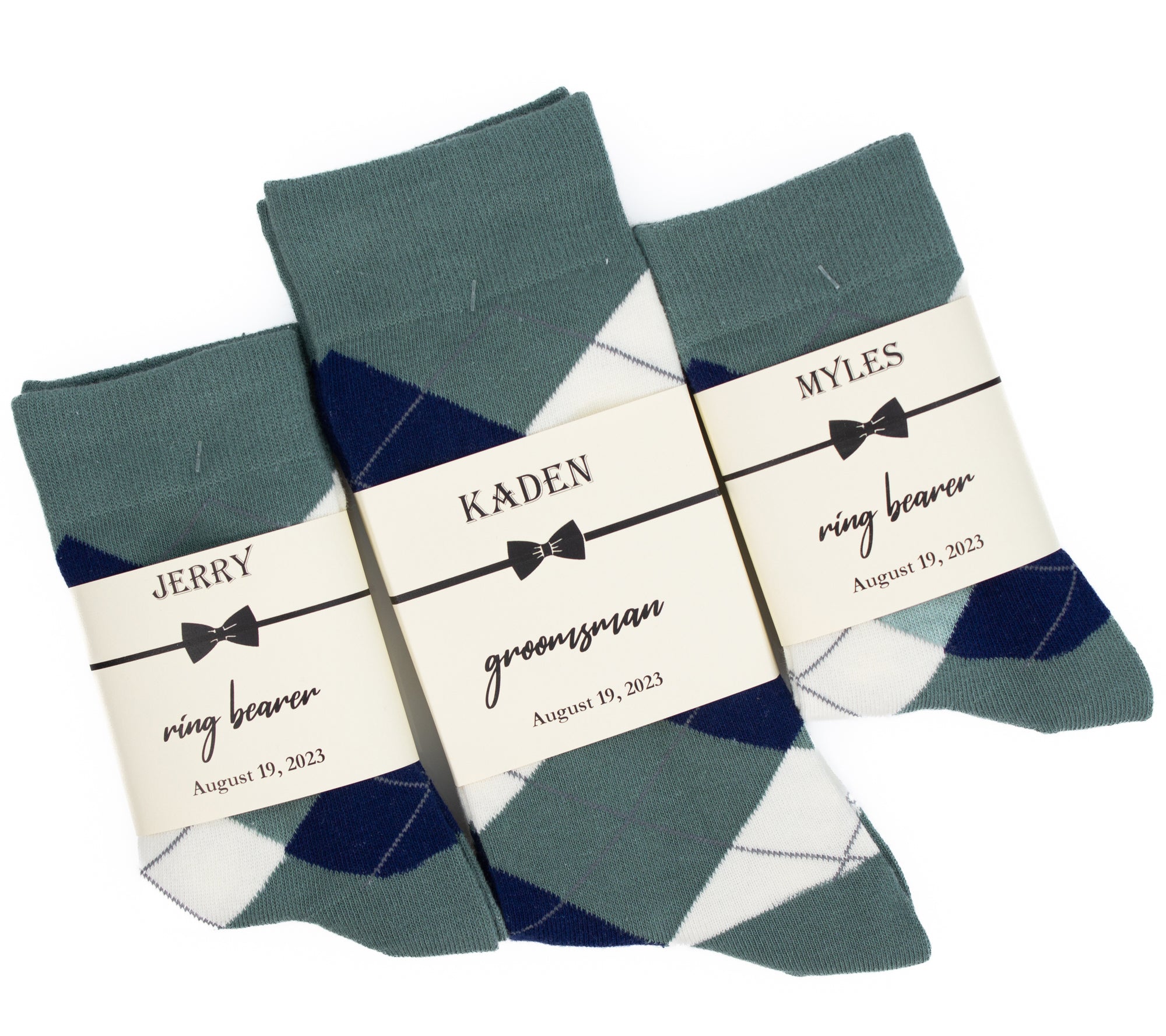 Dark Sage Green, Navy & Ivory Argyle Socks