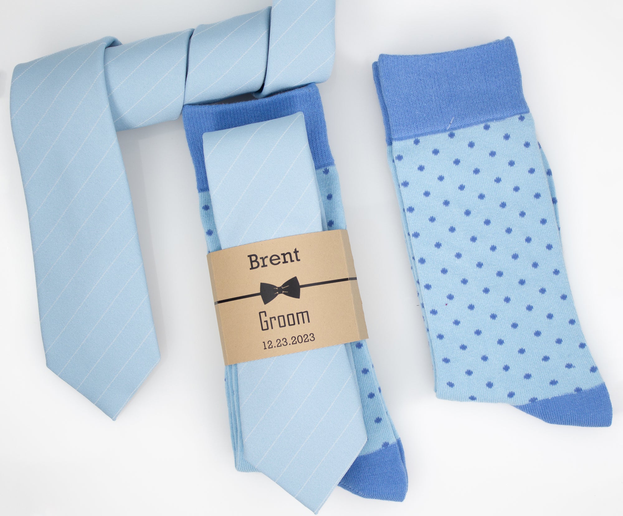 Ice Blue and White Stripe Tie & Ice Blue and Baby Blue Polka Dot Socks