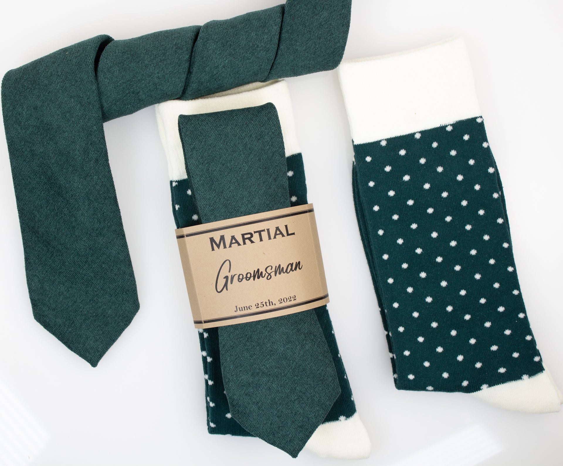 Emerald Green Velvet Tie & Emerald Green and Ivory Polka Dot Socks