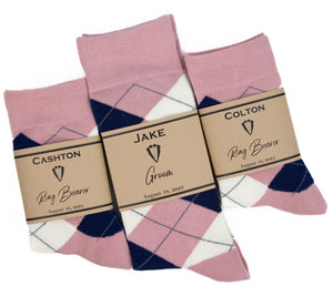 Dusty Rose, Navy & Ivory Argyle Socks