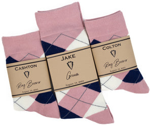 Dusty Rose Floral Tie & Dusty Rose, Navy and Ivory Argyle Socks