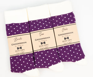 Plum, Lavender, Mauve and Sage Floral Wedding Neck Tie & Plum and Ivory Polka Dot Socks