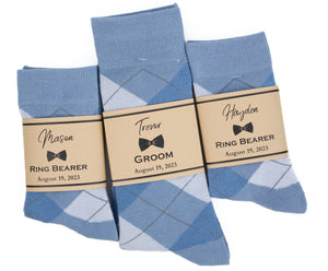 Dusty Rose, Dusty Blue and Sage Floral Wedding Neck Tie & Dusty Blue, Steel Blue and Grey Argyle Socks